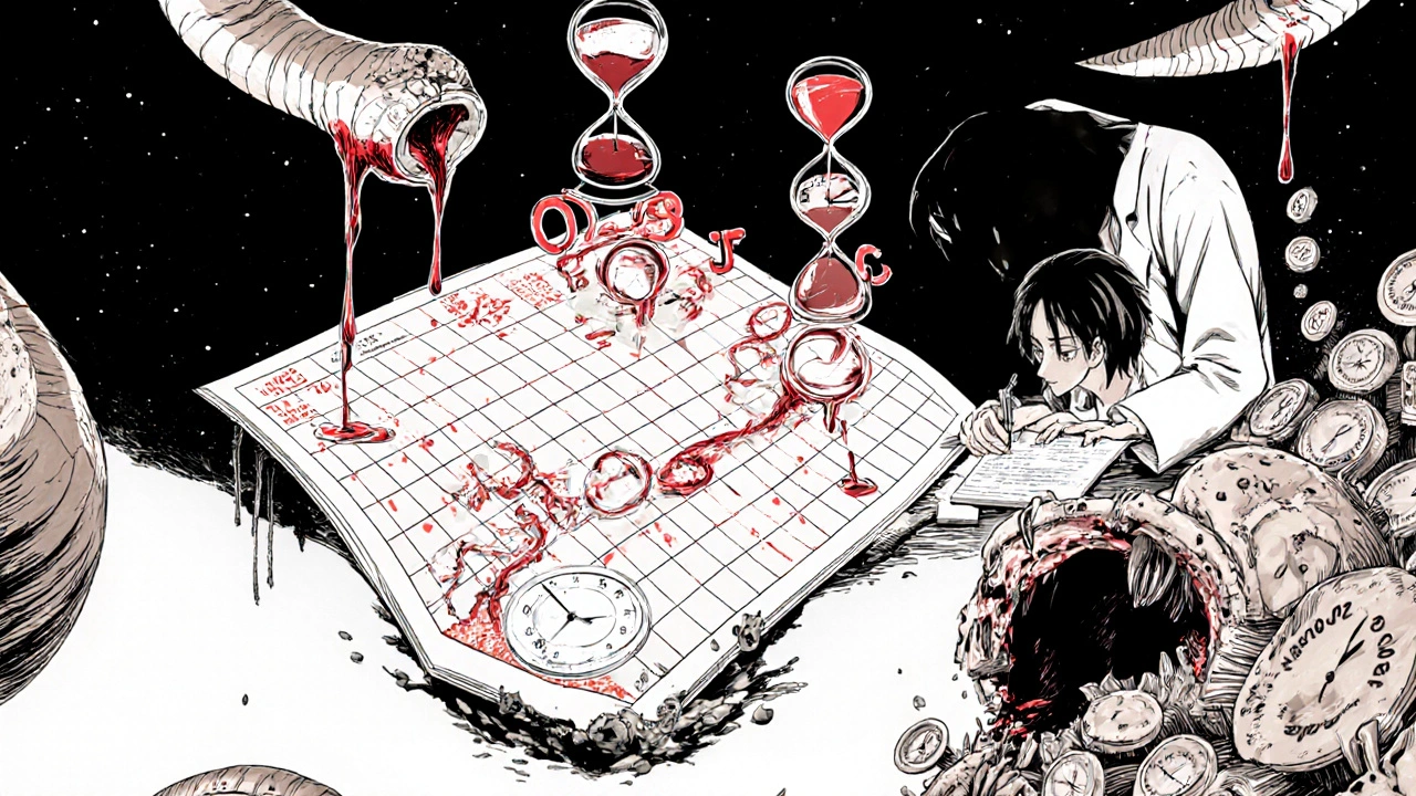 Charte médicale flottante dont les chiffres se transforment en serpents sanguins, une main sombre écrase des pompes cellulaires.