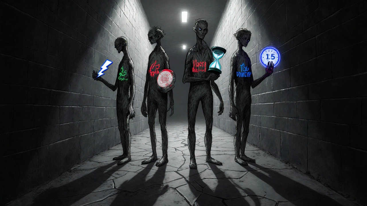 Figures allongées représentant Silagra, Viagra, Cialis, Levitra et Stendra avec leurs symboles.