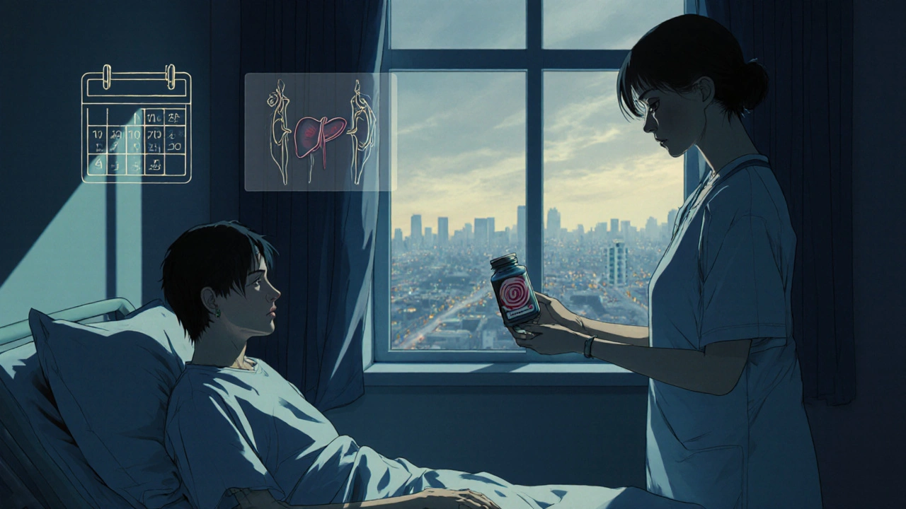 Patient reçoit un flacon de pilules, avec un aperçu de suivi médical et d&#039;os en guérison.