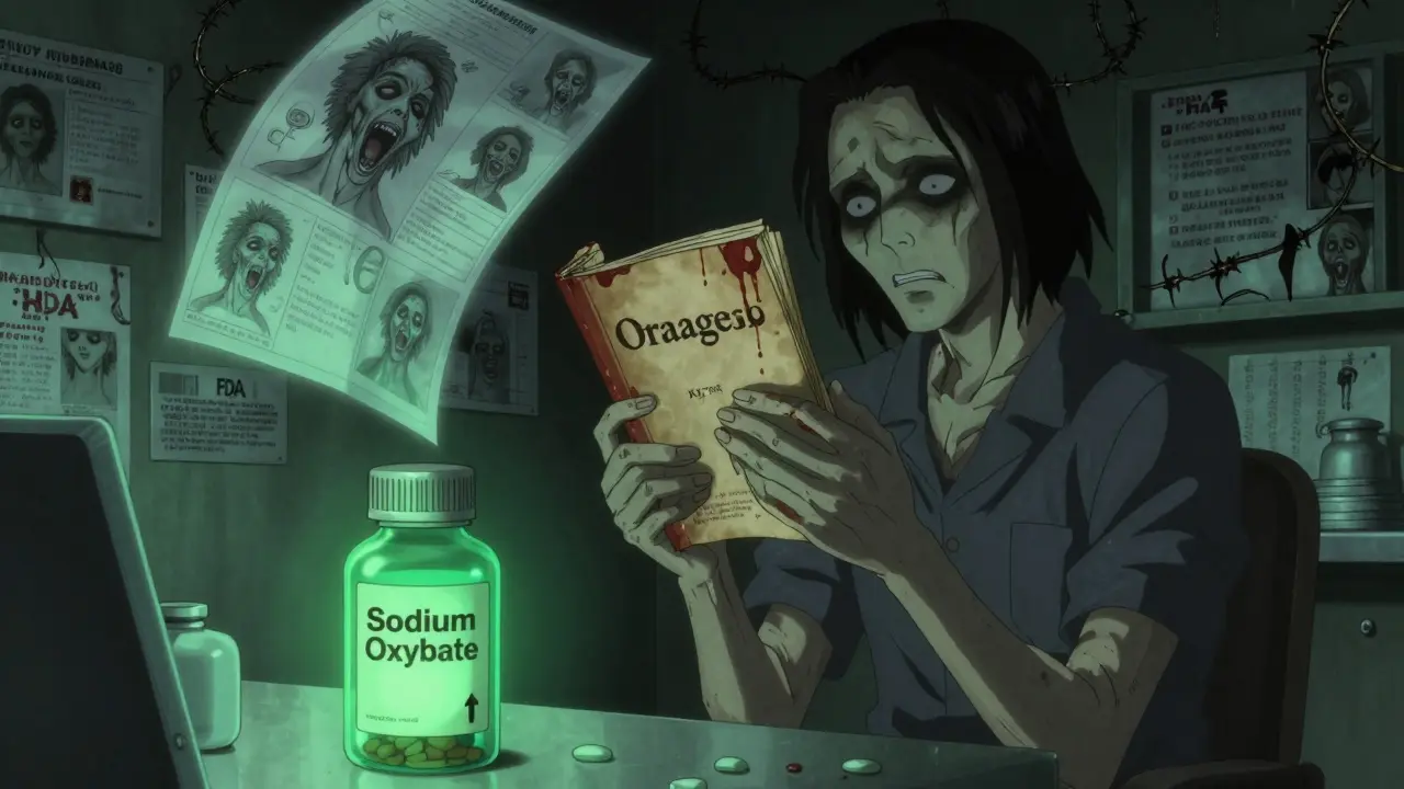 Patient tremblant dans une clinique sombre, deux bouteilles de médicaments identiques luisent d'une lumière sinistre.