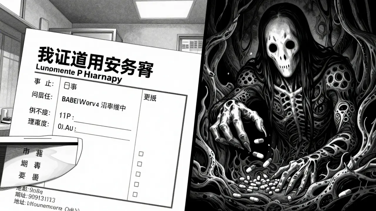 Contraste entre une pharmacie certifiée et un site frauduleux dans un style manga sombre.