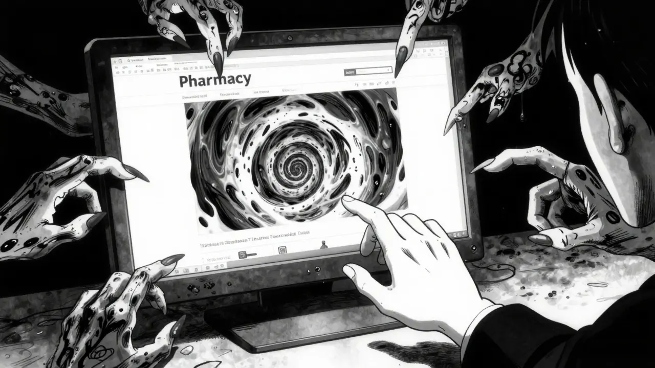 Site de pharmacie en ligne surréaliste et cauchemardesque dans le style manga de Junji Ito.