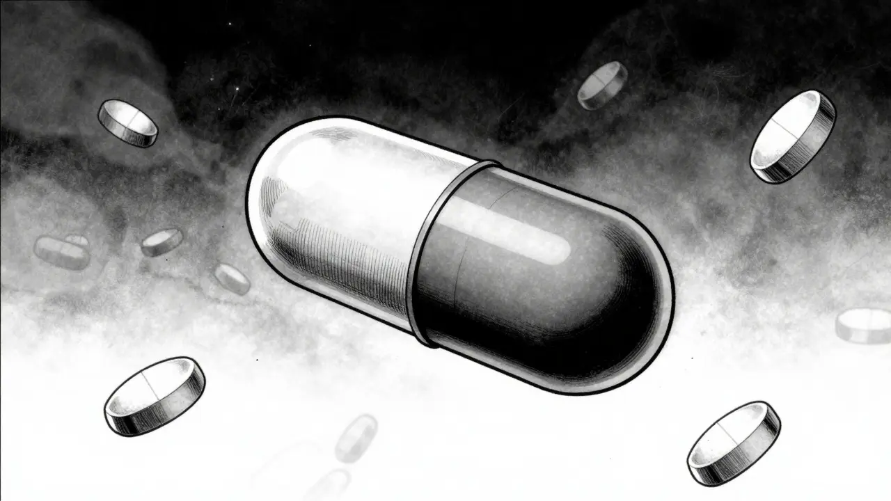 Grosse capsule unique flottant dans le vide, style manga sombre