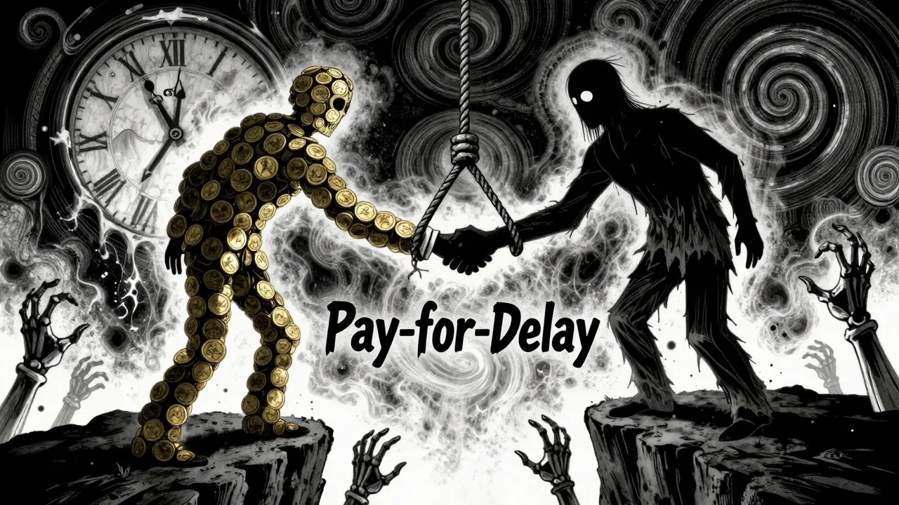 Deux silhouettes serrant la main au-dessus d'un gouffre sombre et tourbillonnant