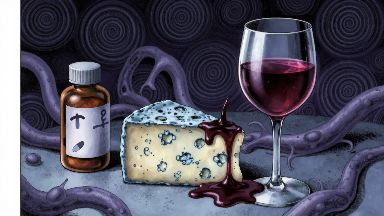 Fromage et vin effrayants avec spirales hypnotiques, style Junji Ito