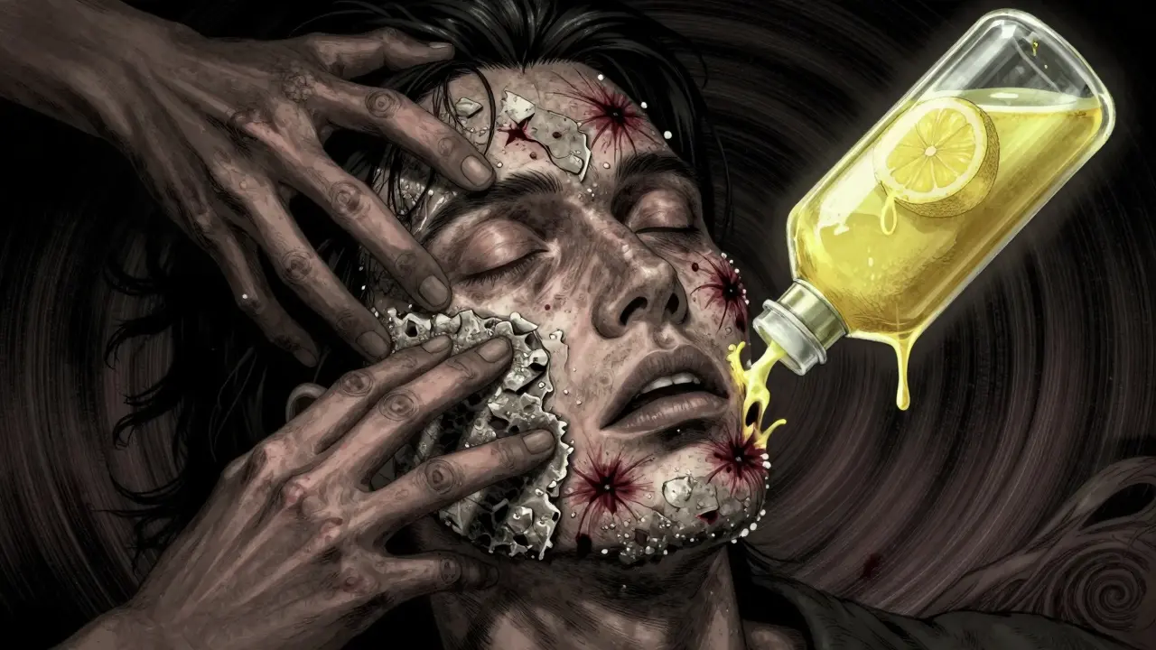 Illustration sombre : exfoliation excessive endommageant la peau