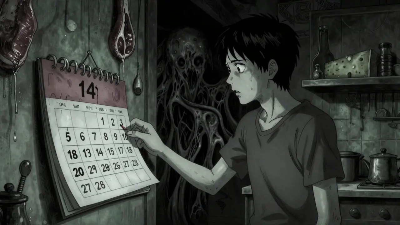 Personne anxieuse attendant 14 jours, ombres monstrueuses, style Junji Ito